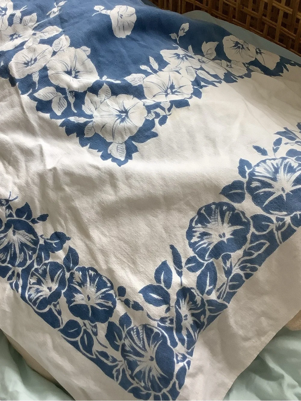 Vintage Blue and White Floral Tablecloth
